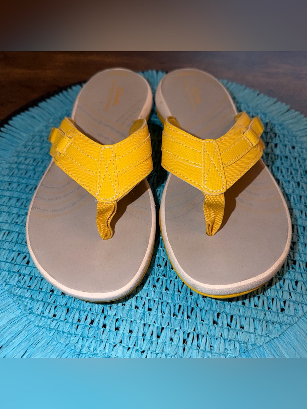Yellow Clarks Thong Sandals - Bright Yellow Straps